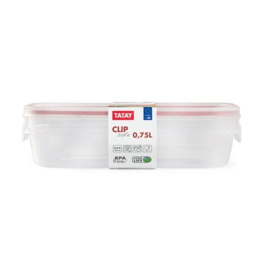 Tatay Clip Safe - Contenitore ermetico rettangolare da 0,75 l con chiusura a linguetta. Rosso