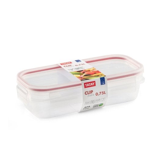 Tatay Clip Safe - Contenitore ermetico rettangolare da 0,75 l con chiusura a linguetta. Rosso