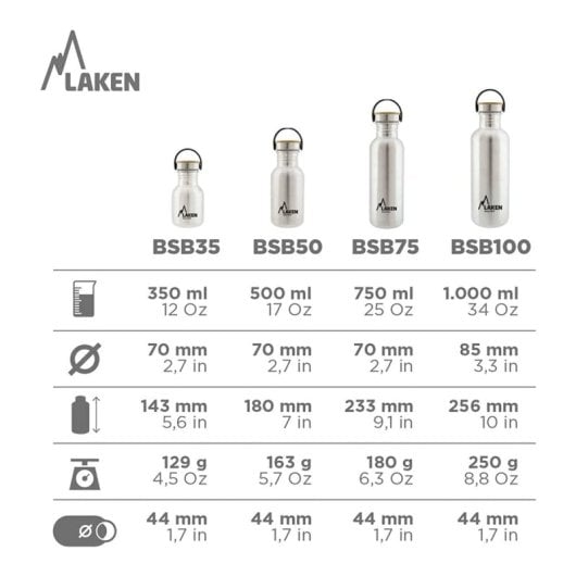 Laken Basic Steel Bambú - Botella De Agua 0.35l En Acero Inoxidable Con Asa. Blanco
