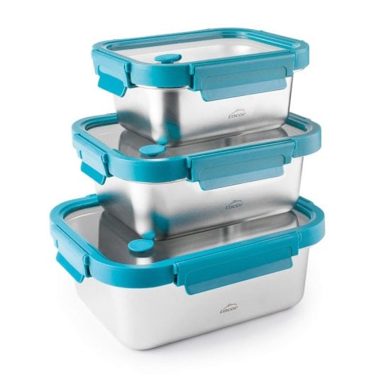 Lacor Etern - Recipiente Rectangular De 1.8l En Acero Y Tapa De Cristal Apto Microondas