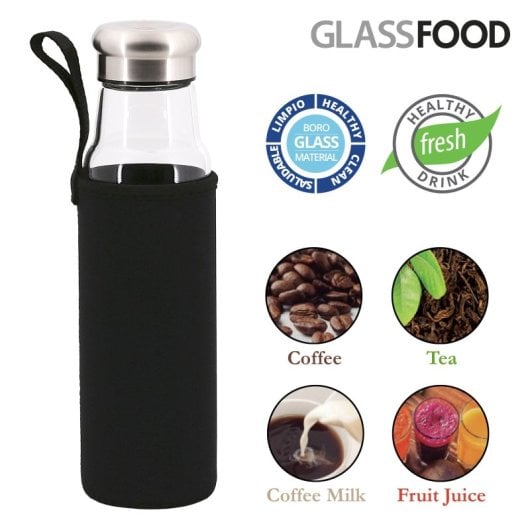 Iris - Botella De Agua 0.55l En Vidrio Con Funda Neopreno, Negro