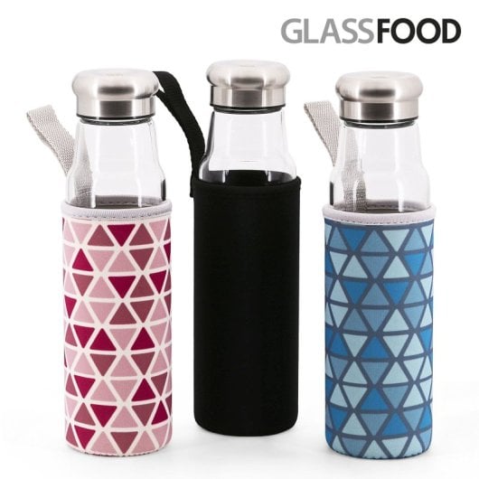 Iris - Botella De Agua 0.55l En Vidrio Con Funda Neopreno, Negro