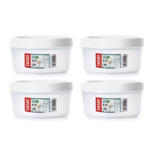 Tatay Twist - Set De 4 Recipientes Redondos 0.5l Con Cierre Hermético A Rosca. Blanco