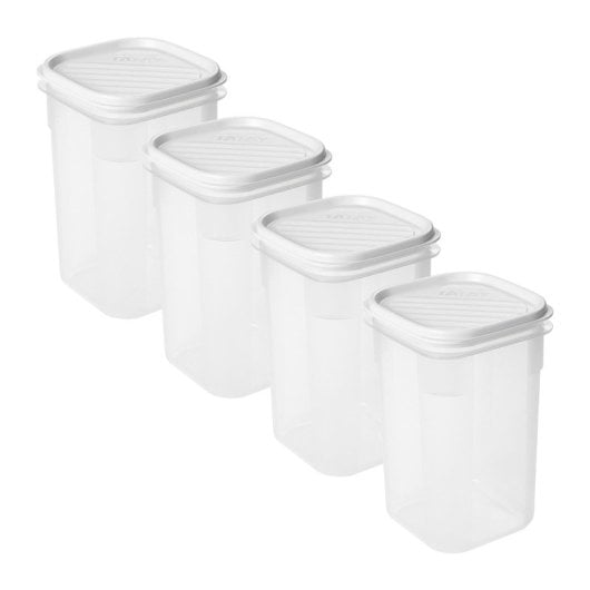 Tatay Top Flex - Set di 4 contenitori quadrati alti da 1 l con coperchi a scatto. Bianco