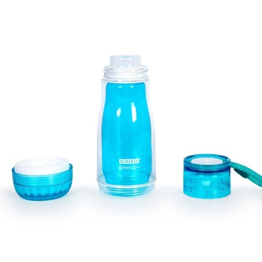 Zoku - Bottiglia d'acqua riutilizzabile da 0,3 l con interno in vetro. Turchese