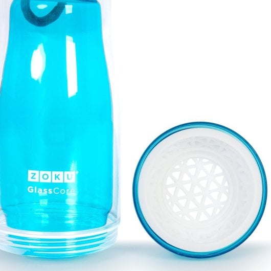Zoku - Bottiglia d'acqua riutilizzabile da 0,3 l con interno in vetro. Turchese