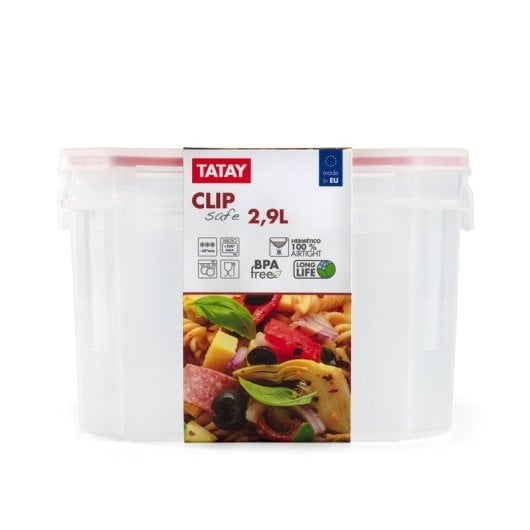 Tatay Clip Safe - Recipiente Hermético Cuadrado 2.9l Con Cierre De Pestañas. Rojo