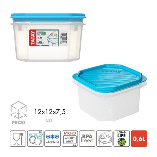 Tatay Top Flex - Contenitore ermetico ottagonale da 0,6 l con chiusura a scatto. Turchese