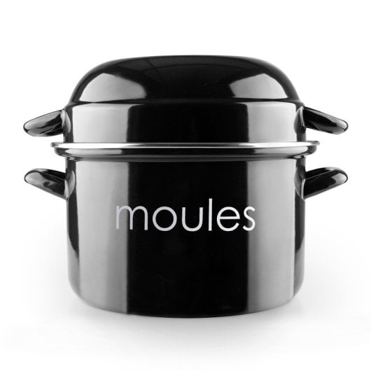 Ibili Moules - Pentola per cozze in acciaio smaltato da 22 cm con coperchio speciale. Nero