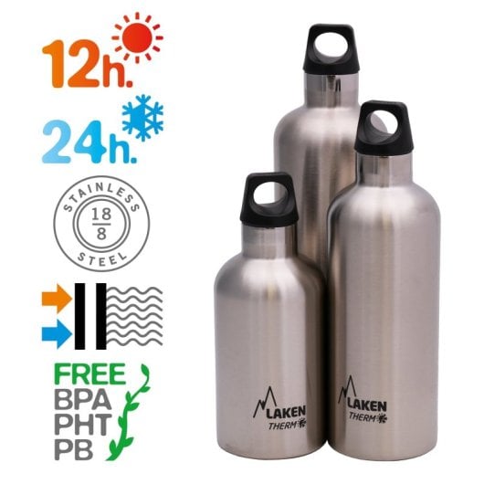 Laken Futura Café - Botella Térmica De Boca Estrecha 0.5l En Acero Inoxidable. Plata
