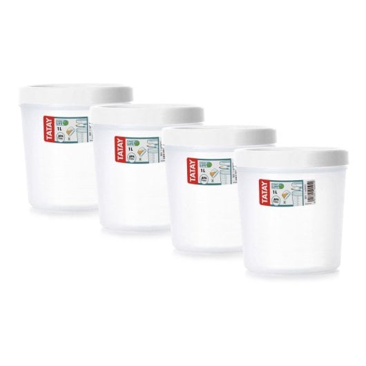Tatay Twist - Set di 4 contenitori rotondi da 1 litro con coperchi ermetici a vite. Bianco