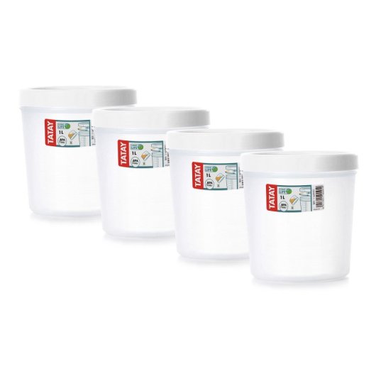 Tatay Twist - Set di 4 contenitori rotondi da 1 litro con coperchi ermetici a vite. Bianco