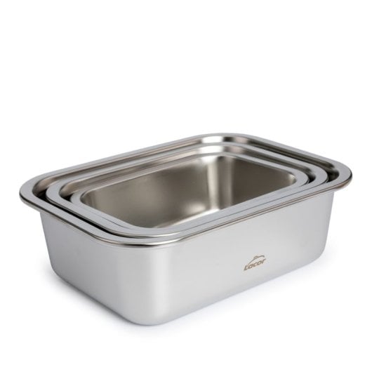 Lacor Etern - Lote De 3 Recipientes Rectangulares De 0.5l, 0.8l Y 1.2l En Acero Y Cristal Apto Microondas