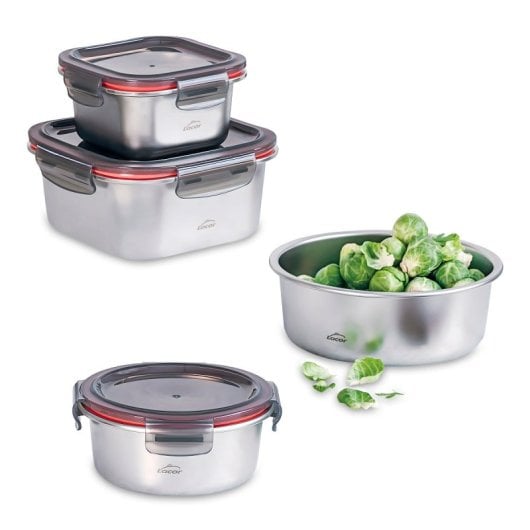 Lacor Ecoinox - Recipiente Cuadrado De 1.5l En Acero Inoxidable Apto Microondas
