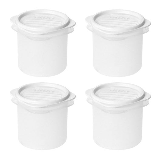 Tatay Top Flex - Juego De 4 Recipientes Cilíndricos 0.3l Con Cierre A Presión. Blanco