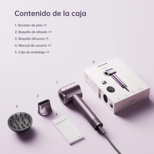 Secador de Cabelo Profissional Dreame Glory Combo 1600W 7 Temperaturas 2 Velocidades Iónico Roxo