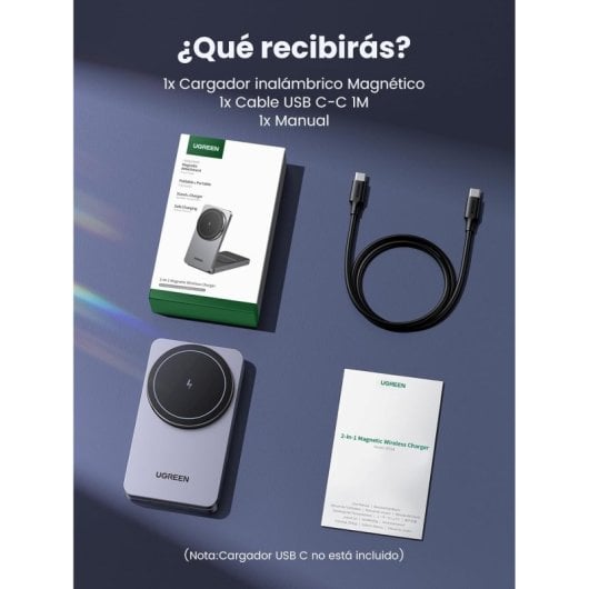 Ugreen MagFlow Cargador Inalámbrico 2 en 1 Magnético para iPhone 16/15/14/13/12 + AirPods Pro 2/3