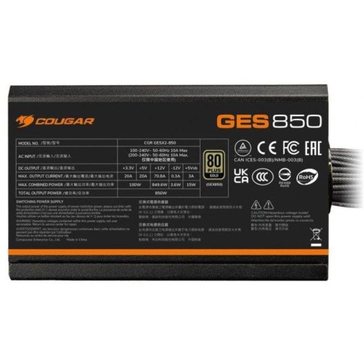 Fuente de Alimentación Cougar GES 850W 80 Plus Gold ATX 3.1 modular