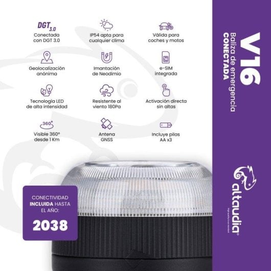 Baliza Altaudia DP-EL2024-C4-EC Homologada DGT Geolocalizada LED 360º Amarelo