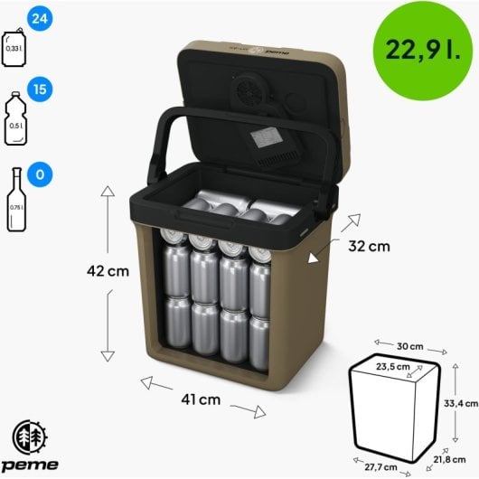 Caixa térmica portátil Peme Essential 27 de 23 litros em cor caqui.