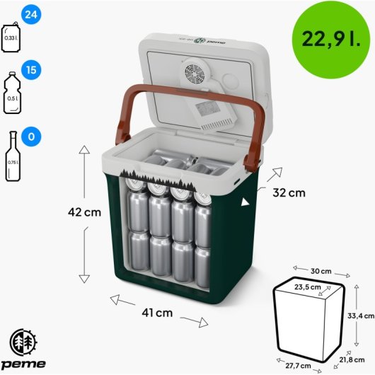 Frigorífico portátil Peme Essential 27 de 23 litros na cor verde.