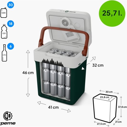 Frigorífico portátil Peme Essential 32 de 26 litros, verde.