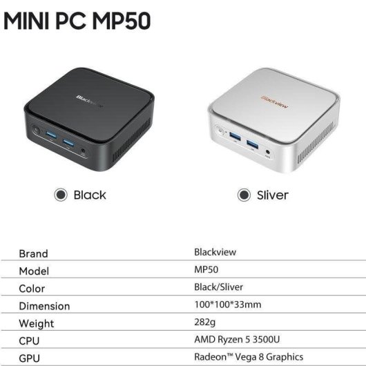 Mini PC Blackview MP50 AMD Ryzen 5 3500U 16GB 512GB SSD Radeon Vega 6 Windows 11 Pro