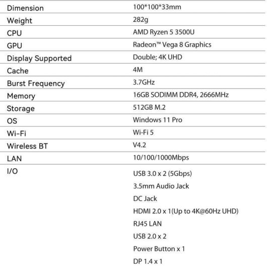 Mini PC Blackview MP50 AMD Ryzen 5 3500U 16GB 512GB SSD Radeon Vega 6 Windows 11 Pro