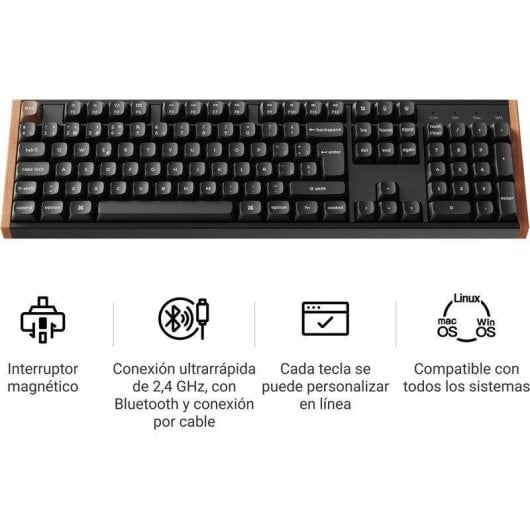 Teclado Keychron K10 HE Hall Effect Magnético inalámbrico con switches magnéticos, RGB y marco de aluminio y madera