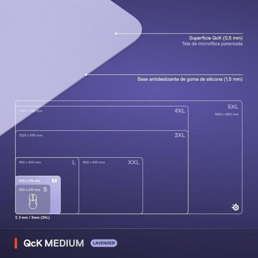 Tapis de souris Steelseries QcK M Lavender microfibre base antidérapante lavable