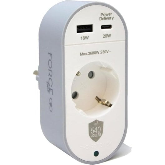 Steckdosenleiste Force Power Lite F152691 1 Steckplatz USB-A USB-C Überspannungsschutz LED