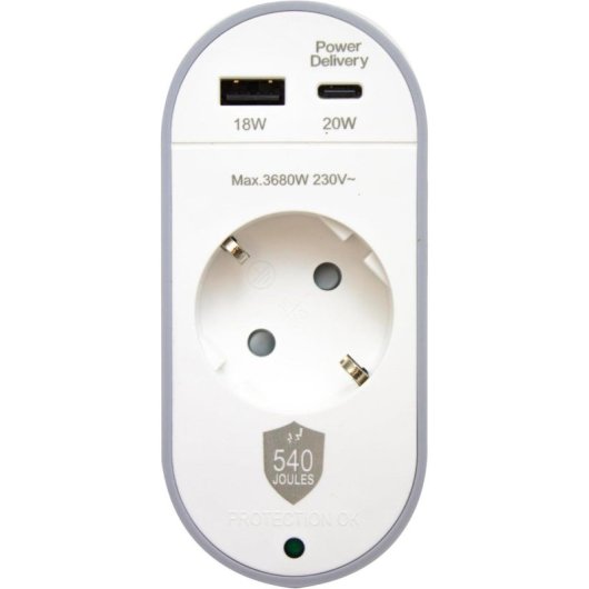 Steckdosenleiste Force Power Lite F152691 1 Steckplatz USB-A USB-C Überspannungsschutz LED