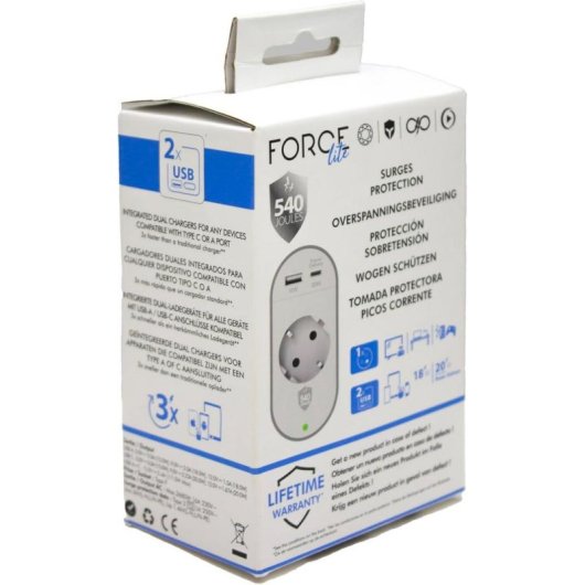 Steckdosenleiste Force Power Lite F152691 1 Steckplatz USB-A USB-C Überspannungsschutz LED