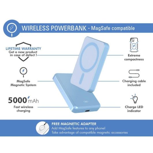 Powerbank BigBen Connected F152516 5000mAh magnético MagSafe 15W azul