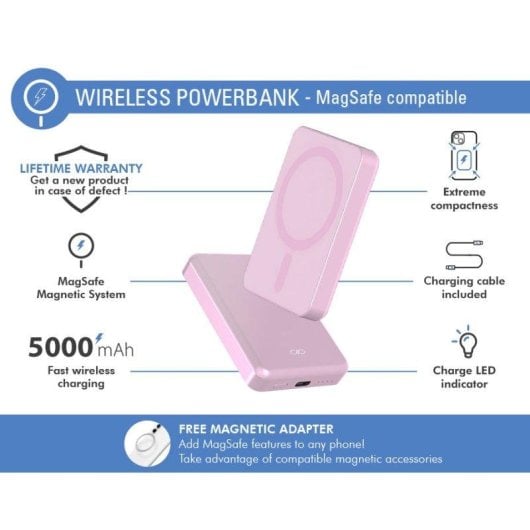 Powerbank BigBen Connected F152517 5000 mAh MagSafe 15 W Rosa metálico