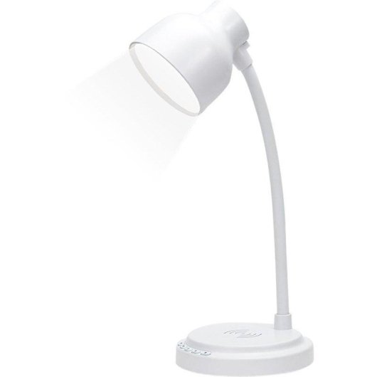 Tischlampe BigBen Connected F151650 mit 15W Qi Induktionsladegerät und Bluetooth-Lautsprecher, flexibel, weiß