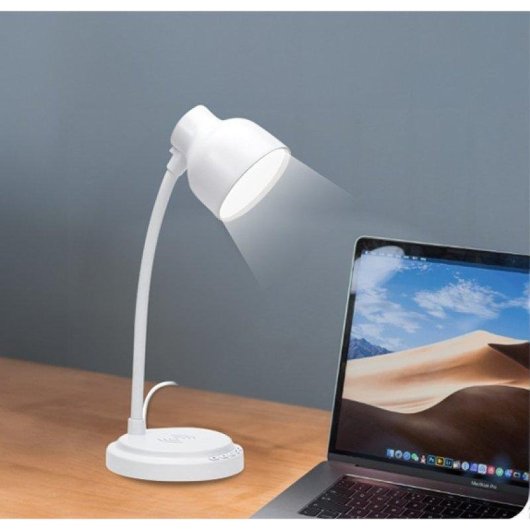 Tischlampe BigBen Connected F151650 mit 15W Qi Induktionsladegerät und Bluetooth-Lautsprecher, flexibel, weiß