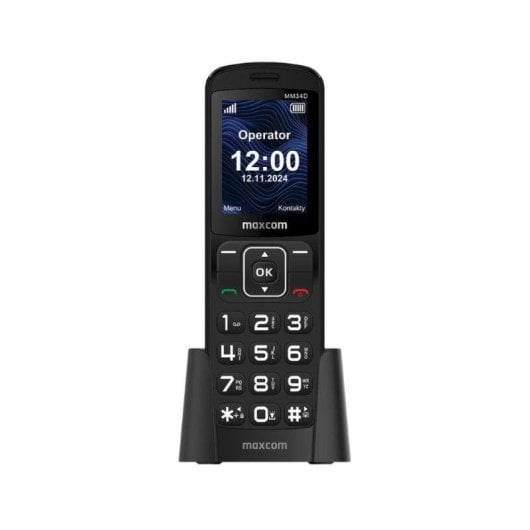 Teléfono Maxcom MM34D 4G Single SIM con VoLTE, pantalla 2,4" y base de carga
