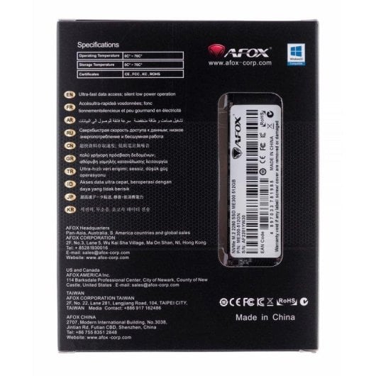 Disco Duro Afox ME300-512GN 512GB M.2 NVMe PCIe 2000MB/s Resistente