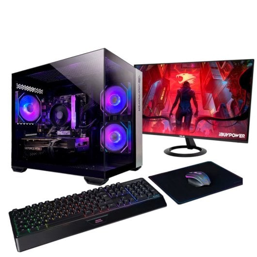 Desktop IBUYPOWER Pack Fighter Warhero Plus AMD Ryzen 5 5500 32GB 1TB SSD Radeon RX 9060 XT Windows 11 Pro Monitor 24 Kit Gaming