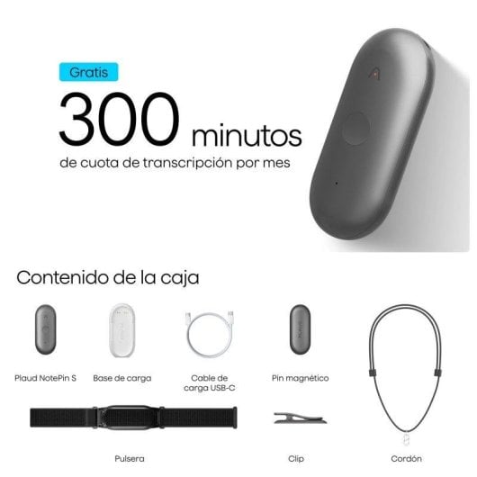 Grabadora de voz Plaud NotePin S IA 64GB 20h Transcripción Multimodal Negro