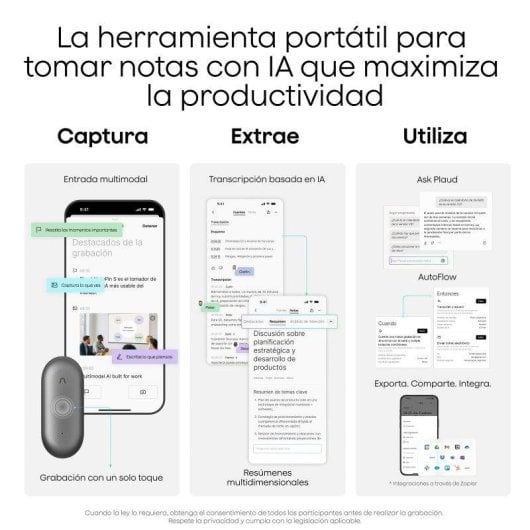 Grabadora de voz Plaud NotePin S IA 64GB 20h Transcripción Multimodal Negro