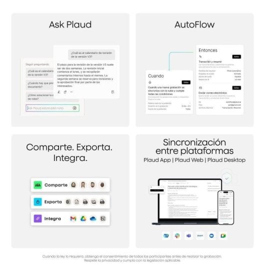 Grabadora de voz Plaud NotePin S IA 64GB Plata transcripción 112 idiomas