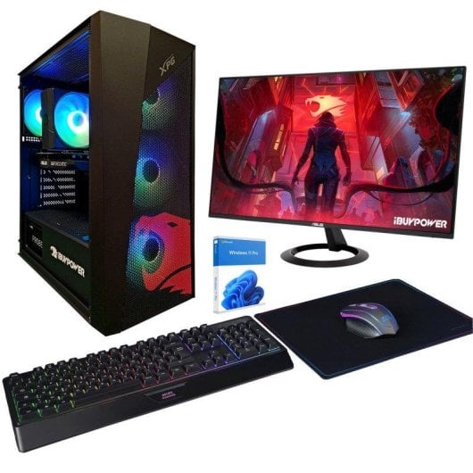 Desktop IBUYPOWER Pack Fighter Warcry X Lite AMD Ryzen 5 5500 16GB 1TB SSD RTX 5060 Windows 11 Pro Monitor 24 Teclado Rato Wi-Fi
