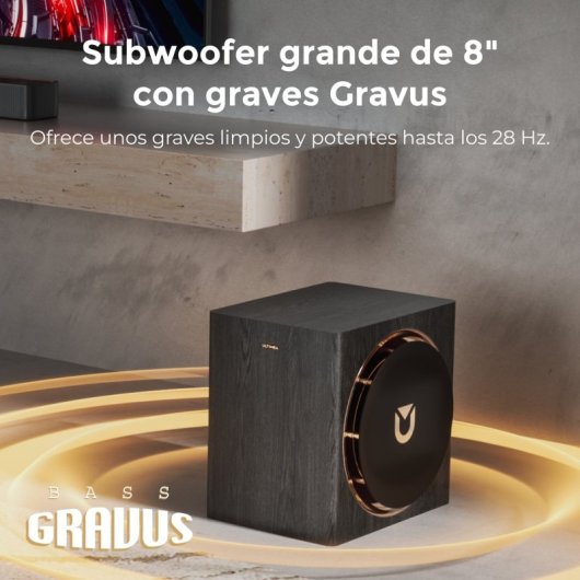 Ultimea Barra de Sonido 7.1.4ch Dolby Atmos, Skywave Series 840W Subwoofer 8" para TV