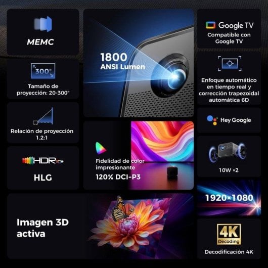 Projecteur Ultimea Poseidon E100 FullHD 1800 Lumens 300" DLP Smart TV 3D HDR10+ Google TV