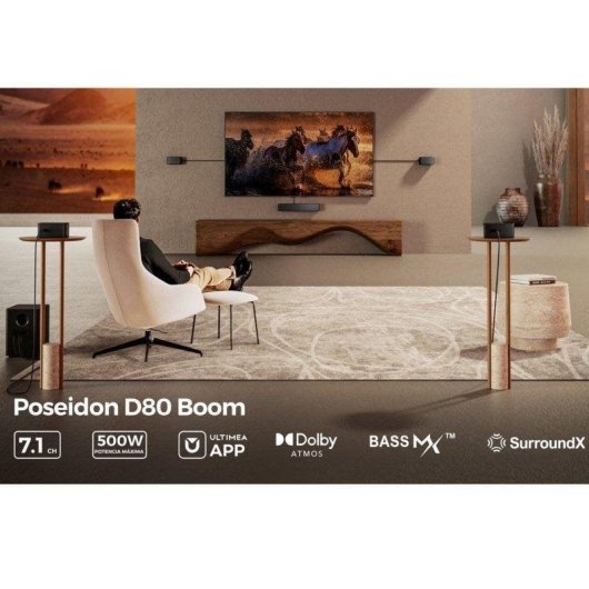 Barra de Som Ultimea Poseidon D80 Boom 7.1 500W Bluetooth HDMI Dolby Atmos
