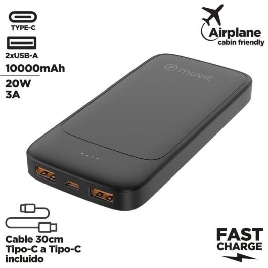 Power Bank Muvit NP57P 10000mAh 2 USB-A USB-C PD20W Nero