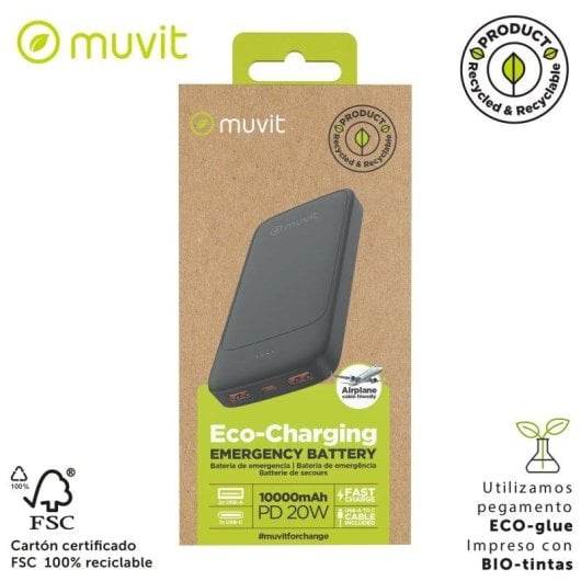 Power Bank Muvit NP57P 10000mAh 2 USB-A USB-C PD20W Nero