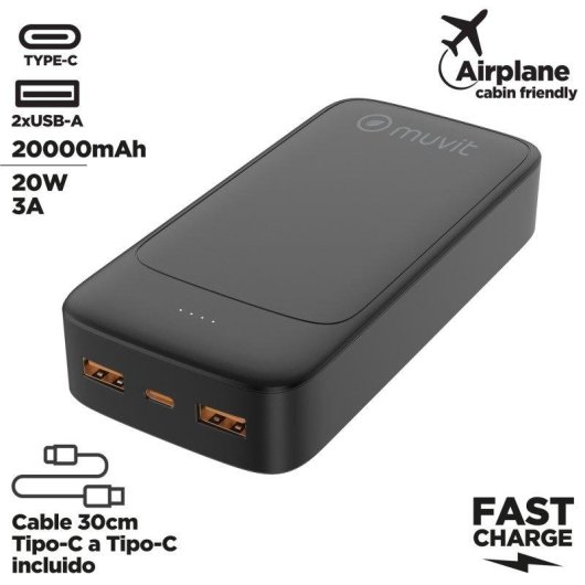 Power bank Muvit NP58P 20000mAh USB-C PD20W 2xUSB-A Nero